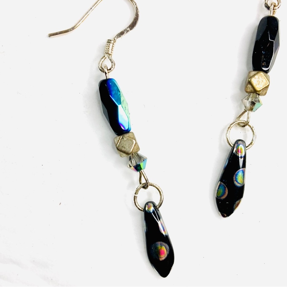 Black Polka Dot and Silver Drop Earrings Handmade by McGlamorous